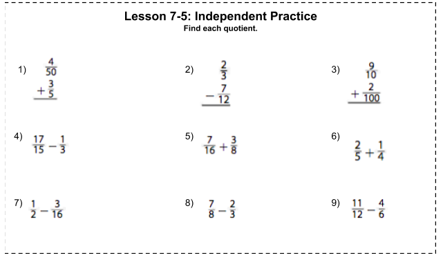 Fraction + and - - 5TH GRADE ONLINE MATH PORTAL